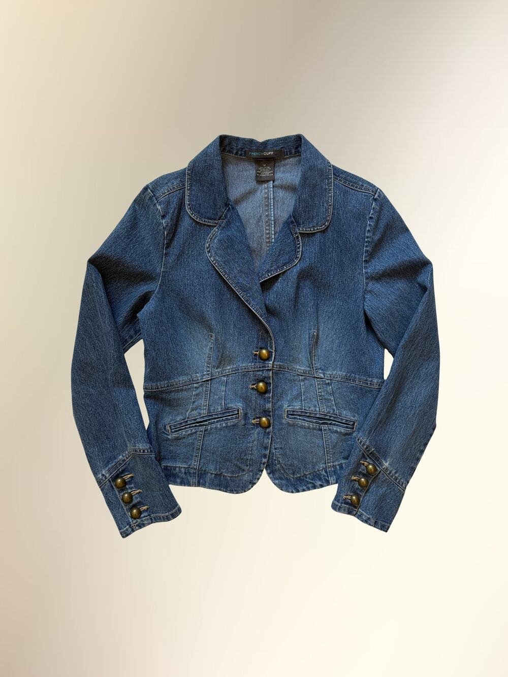 Y2K French Cuff Fitted Denim Blazer Jacket Women's M